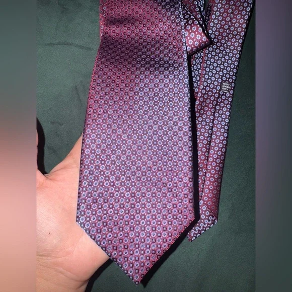 Stefano Ricci Micro-Geometric Silk Tie Burgundy and Blue Patterned Tie - Picture 3 of 7